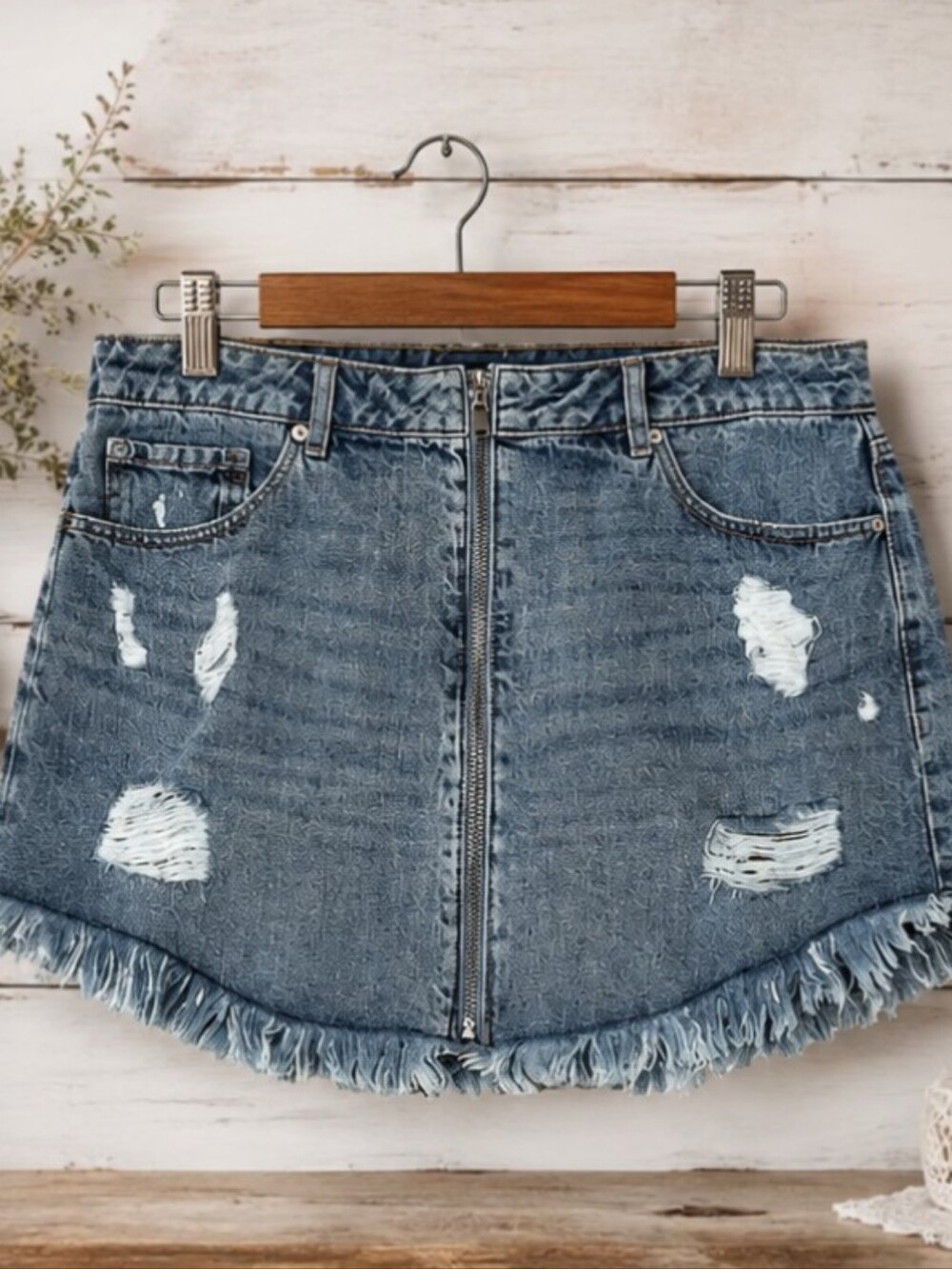 Vintage Denim Y2K Frayed Hem Midi Skirt By  Garage Womens  Size L
